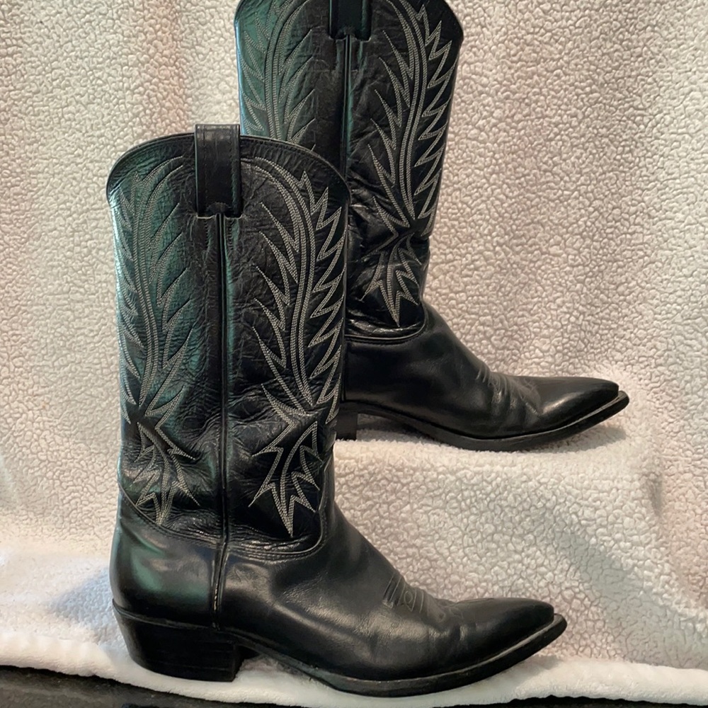 Cowboy boots, black with white stitching - Picture 1 of 10